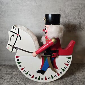 Vintage Erzgebirge Wooden Soldier Nutcracker White Rocking Horse East Germany